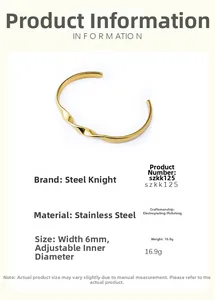 Detailed view of 6mm Mobius twist bangle in polished 18k gold plated stainless steel