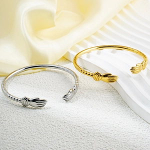 Minimalist stainless steel embrace open cuff bracelet in 18k gold and silver finish