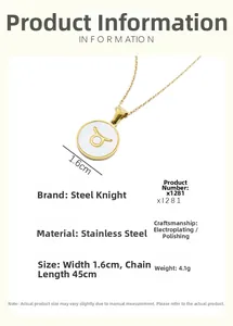 Collana segno zodiacale Toro con intarsio in conchiglia bianca in acciaio dorato