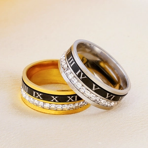Anello Vintage in Acciaio Inossidabile Con Numeri Romani e Zirconia Per Uomo Donna Placcato Oro Argento Lusso Moda Coppia