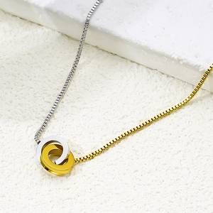 Interlocked circle pendant necklace with 18k gold plated dual-tone polished steel chain