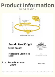 Detailed size specifications for 18k gold plated stainless steel heart bangle and ring set