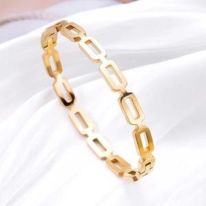 Minimalist 18k gold plated stainless steel hollow rectangle link bracelet for women