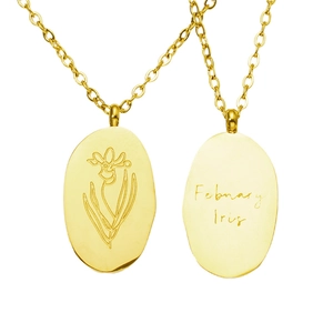 Collier en acier inoxydable plaqué or 18k avec pendentif iris fleur de naissance février