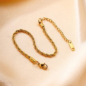 Gold Plated Stainless Steel Twist Rope Chain Bracelet Minimalist Woven Link Bracelet With Extender Lobster Clasp Jewelry For Women