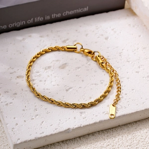 18k gold plated braided rope chain bracelet in stainless steel with adjustable lobster clasp