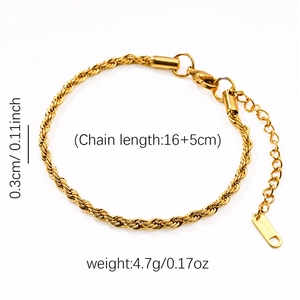 18k gold plated stainless steel twisted rope chain bracelet with lobster clasp and tag