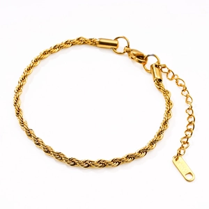 18k gold plated twist rope bracelet in vintage stainless steel with lobster clasp