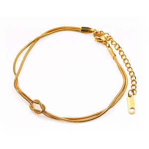 Bracelet double chaîne serpent dorée avec design à nœud minimaliste en acier inoxydable