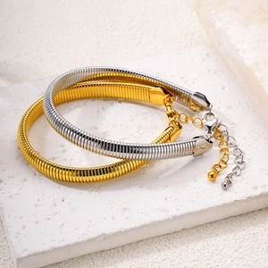 Minimalist Flat Snake Chain Bracelet Stainless Steel 18K Gold Plated Adjustable Fashion Jewelry For Women