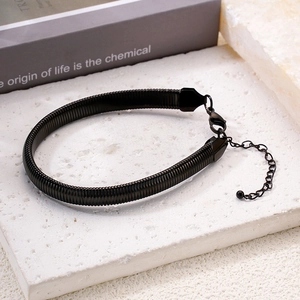 Minimalist black stainless steel snake chain bracelet with adjustable lobster clasp