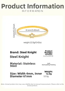 Spécifications techniques détaillées d'un bracelet étoile de 4 mm en acier inoxydable doré