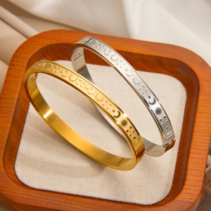 Celestial star and moon 18k gold plated stainless steel bangles set for women