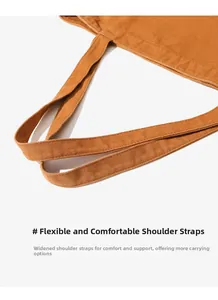Detail of wide caramel canvas tote straps showing high-quality woven fabric texture