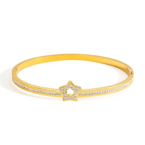 Bracelet jonc en acier inoxydable plaqué or 18k avec étoile évidée et pavage de cristaux