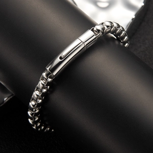 Bracciale da Uomo Minimalista in Acciaio Inossidabile a Catena Box Argento Lucidato Hip Hop Gioielli Regalo Uomo