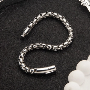 Bracciale a catena box in acciaio inossidabile argento con chiusura cilindrica uomo