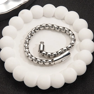 Bracciale a catena box in acciaio inossidabile argento lucido con chiusura a cilindro