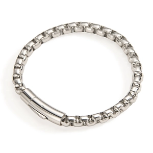Bracciale a catena box in acciaio lucido con chiusura a pressione cilindrica per uomo