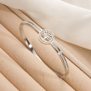 Bracelet Arbre de Vie plaqué or 18K argenté avec strass brillants sur velours