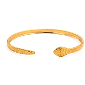 Minimalist 18k gold plated snake-shaped open cuff bracelet with scale texture