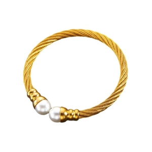 Minimalist 18k gold plated stainless steel cable twist bracelet with white pearls