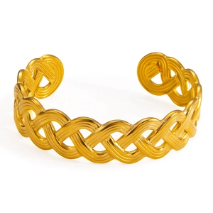 Minimalist 18k gold plated stainless steel open C-shape twisted cuff bracelet for women
