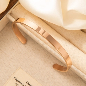 Polished 18k rose gold plated titanium steel open C-shape bracelet for women