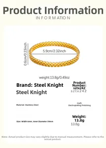 Detail view of 18k gold plated hollow mesh bangle with dimensions and product specs