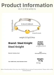 Detailed view of 18k gold plated stainless steel twisted bangle with 63mm inner diameter