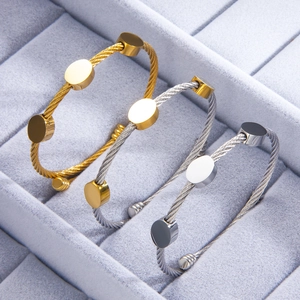 Cable Bangle Bracelet Stainless Steel 18K Gold Plated Twisted Wire Minimalist Adjustable Open Cuff Jewelry For Women