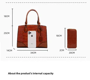 Tableau des tailles détaillé du sac à main marron effet crocodile avec mobile de référence