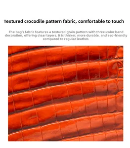 Vue macro détaillée de la texture en similicuir orange avec gaufrage crocodile résistant