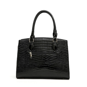 Sac à main élégant en similicuir noir embossé crocodile avec doubles poignées
