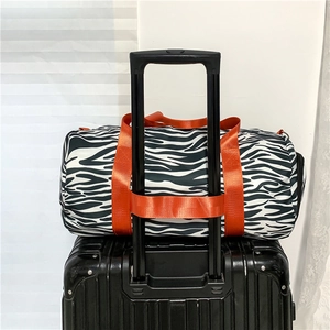 Zebra Letter Print Duffel Bag Large Capacity Nylon Travel Tote Bag With Luggage Strap Fitness Gym Handbag For Women Men