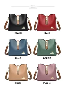 Vue détaillée des sacs seaux en cuir PU souple en six différentes couleurs élégantes