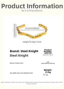 Detail specifications of 12mm irregular wave gold bangle with size and weight metrics