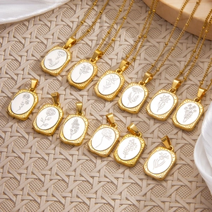 Collana In Acciaio Inossidabile Con Ciondolo Fiore Di Nascita Incisione Floreale Intarsio Bianco Vintage Gioielli Regalo Donna