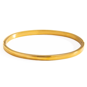 Minimalist 18K gold plated titanium steel oval bangle with a sleek polished finish
