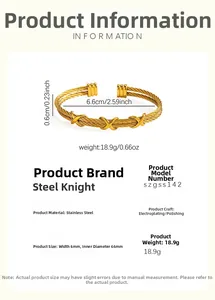 Detail showing 6mm width and 66mm diameter of the gold stainless steel X cable bracelet