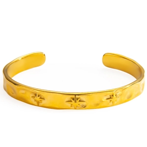 Irregular textured gold cuff bracelet with embossed North Star patterns for women