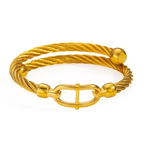 18k gold plated stainless steel cable bracelet with horseshoe shackle clasp for women