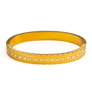 Elegant gold heart-shaped bangle bracelet with sparkling crystals for women