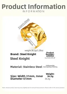 Detailed view of 31mm wide hammered 18k gold plated stainless steel open bangle