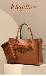 Caramel tote bag and matching wallet with litchi and crocodile textures and gold hardware