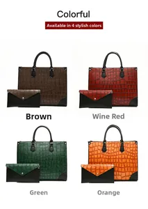 Set aus vier strukturierten Tragetaschen mit passenden Briefumschlag-Clutches in Farben