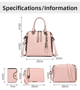 Tabella taglie dettagliata per set di 4 borse rosa intrecciate con misure in cm