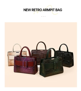 Five crocodile pattern retro armpit bags in various colors with elegant buckle detail