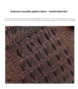 Macro detail of high-quality embossed crocodile pattern leather with durable stitching