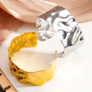 Adjustable wide hammered metal bangles in gold and silver finish with 18k plating